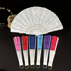 Plastic Embroidered Fan Sequins Chinese Dance Fan