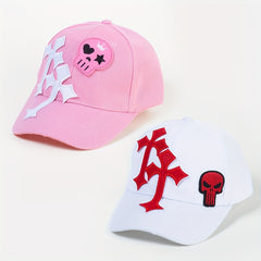 Gothic Skull Cross Patch Baseball Cap Y2K Hip Hop Baseball Cap Pink