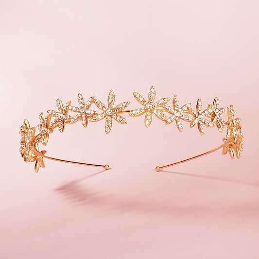 Rhinestone Crystal Tiara Crown for Women - Rose Golden