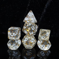7pcs Acrylic Polyhedral Dice Set Yellow Confetti Monochrome Style for Role Play