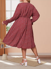  Boho Dress Women's Plus Floral Ruffle Trim Tie Front Summer Dress