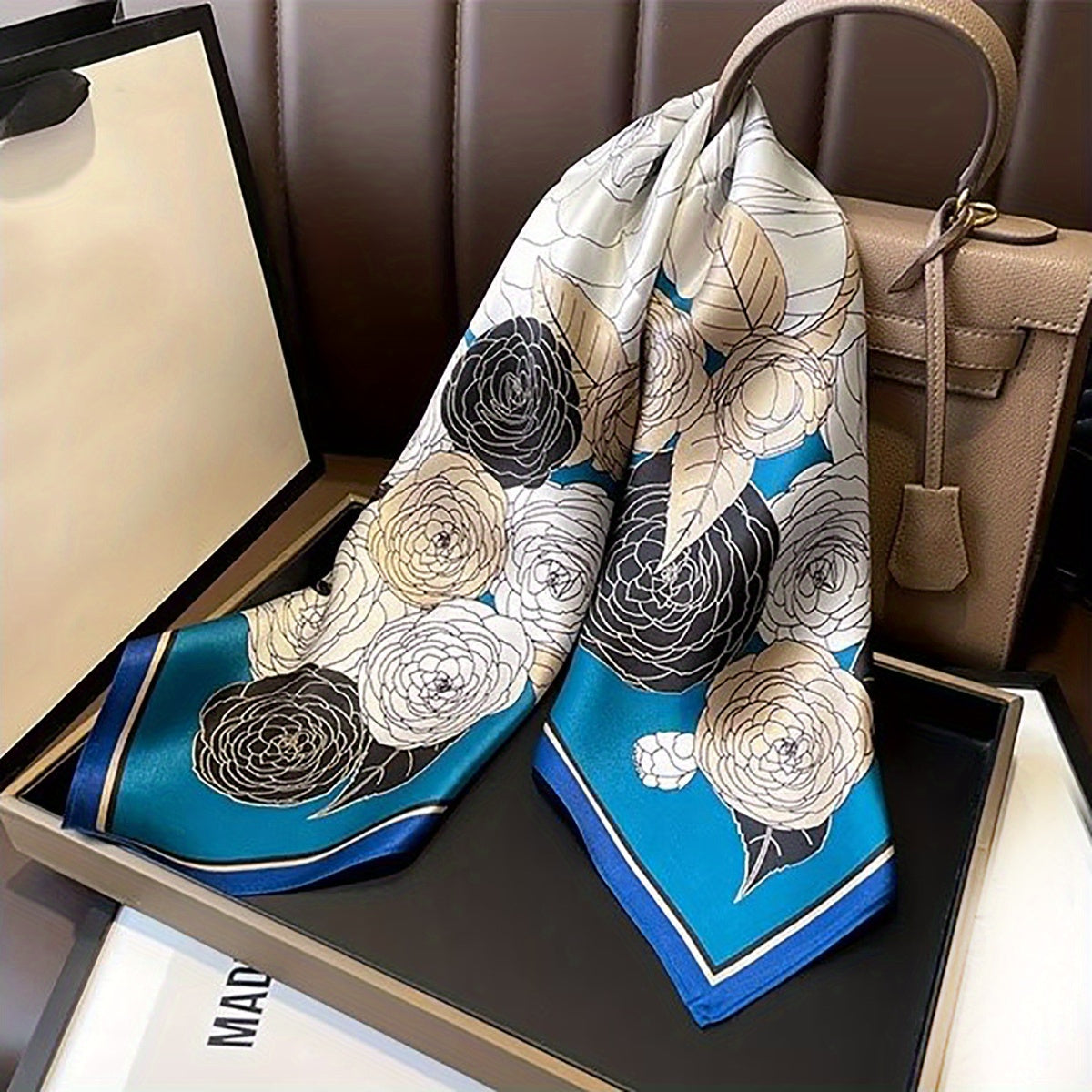 Camellia Print Bandana Classic Satin Square Scarf