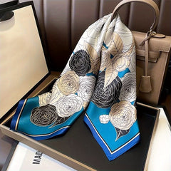 Camellia Print Bandana Classic Satin Square Scarf