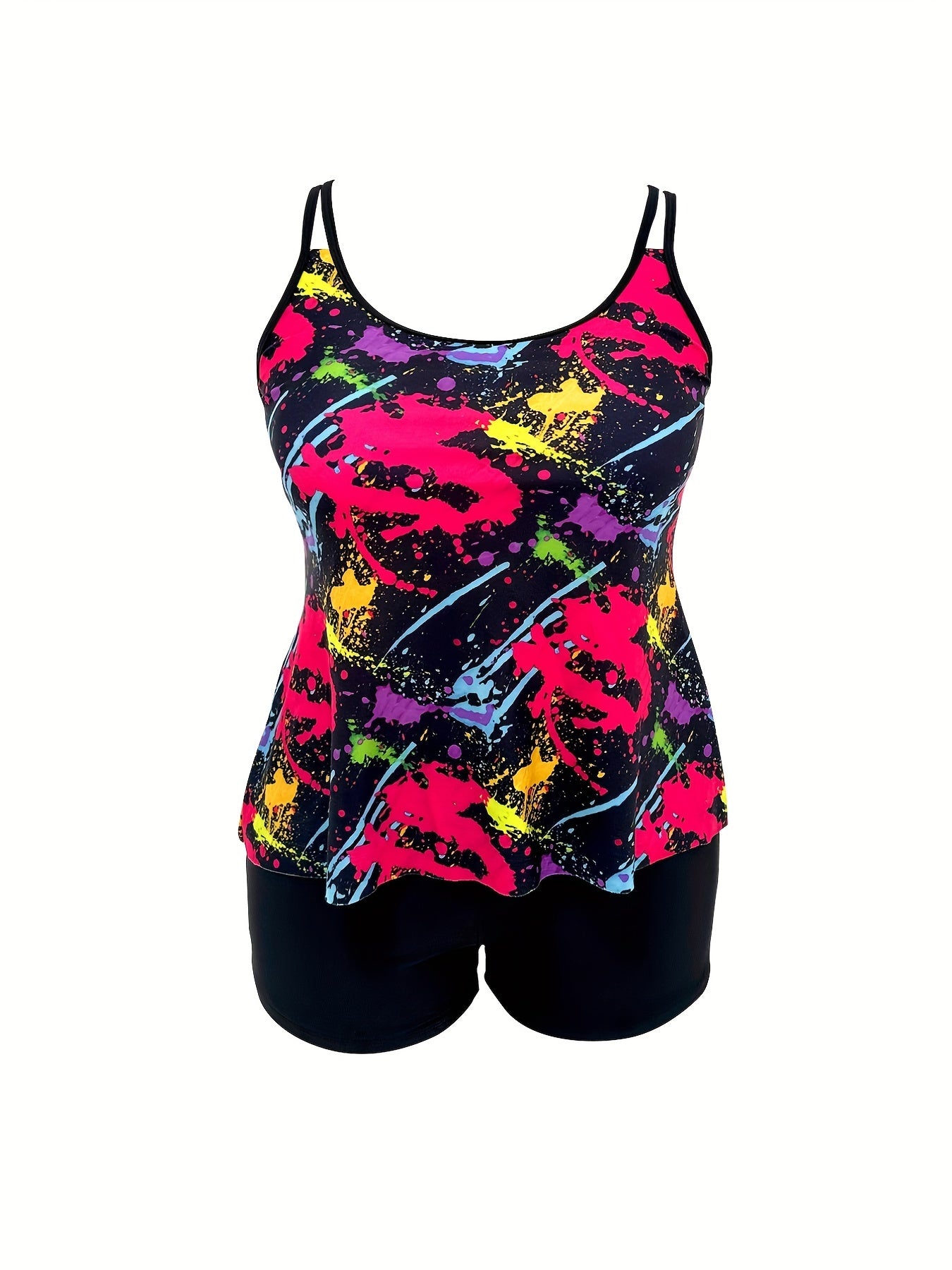  Splash Print Tankini Set Cami Top & Shorts Swimsuit