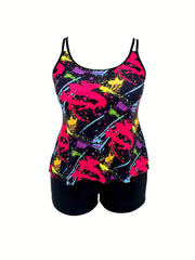  Splash Print Tankini Set Cami Top & Shorts Swimsuit