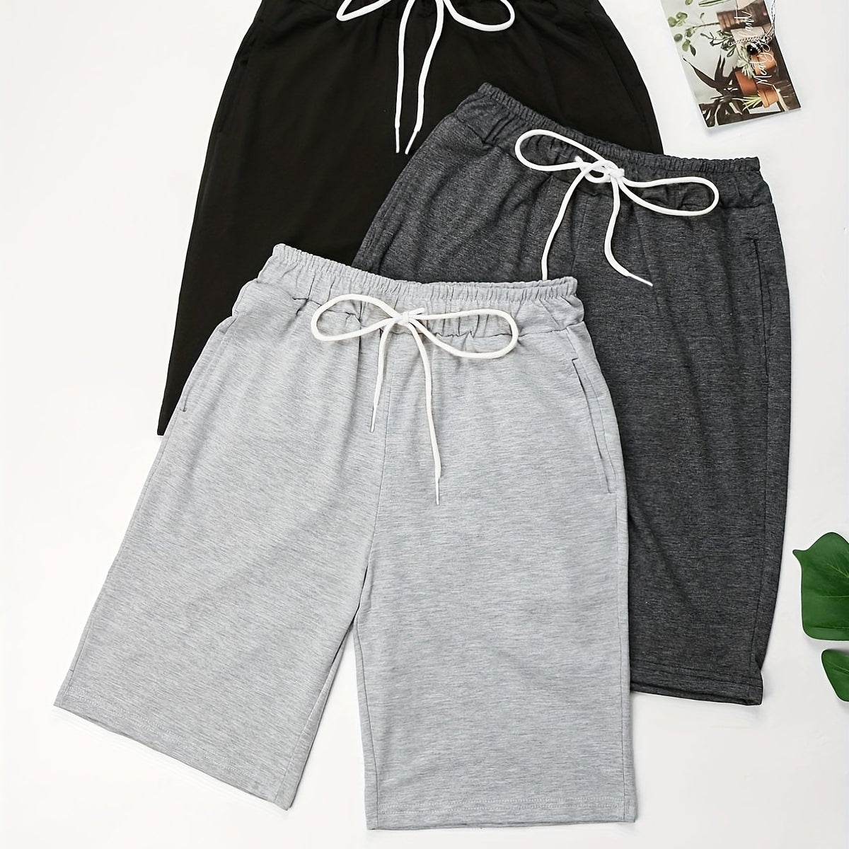 3 Pack Dual Pockets Drawstring Shorts Women's Clothing