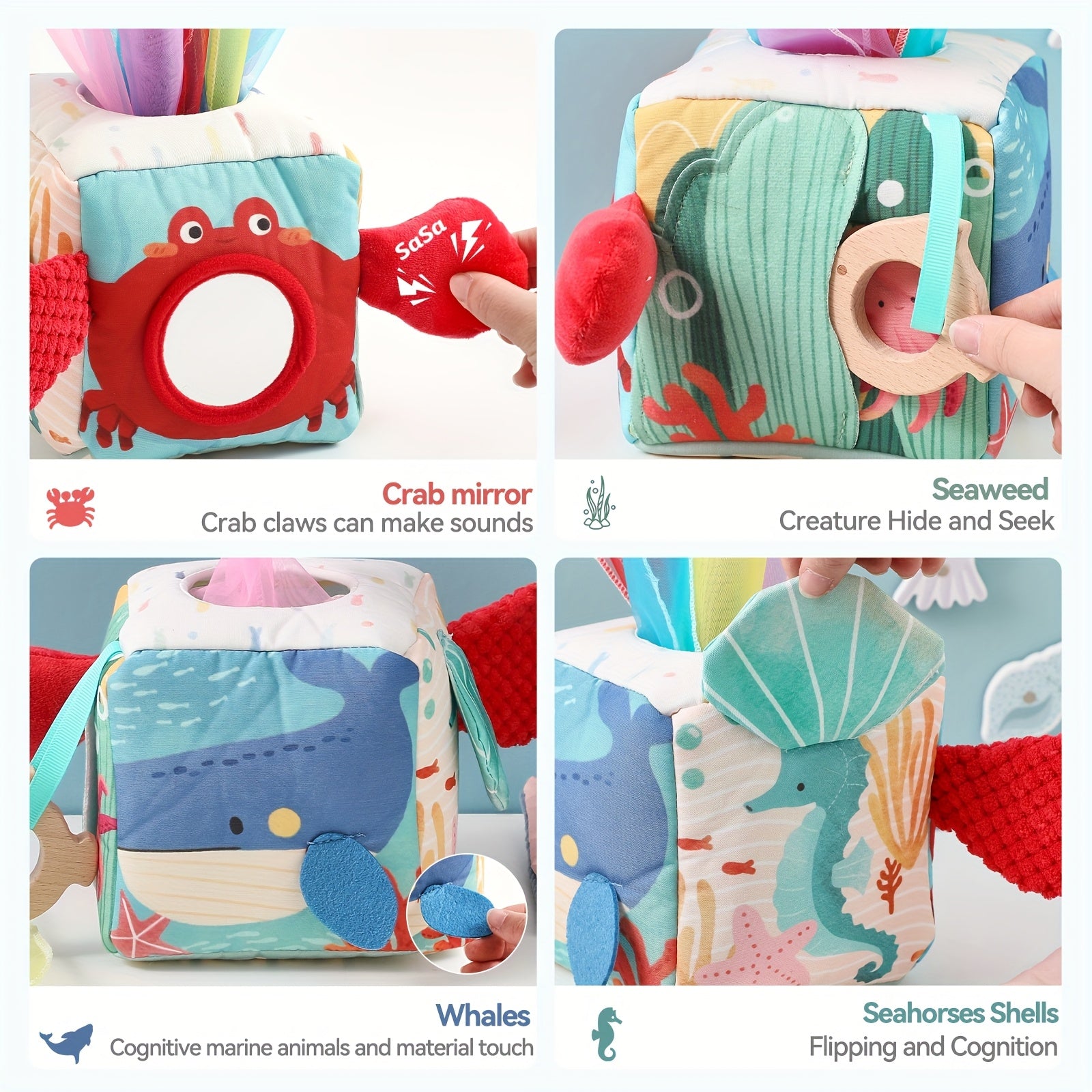 Interactive Marine Animal Tissue Box Toy & Cloth Book for Kids