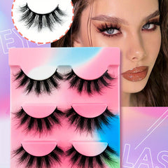 3 Pairs Thick Cluster Fluffy False Eyelashes D Curl