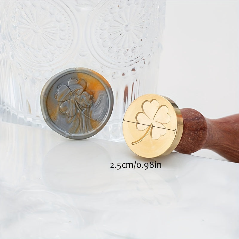 4 Leaf Clover Seal Stamp Fire Lacquer Brass With Handle