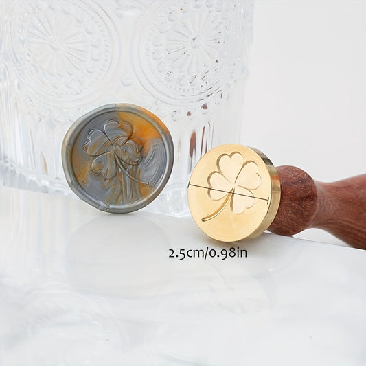 4 Leaf Clover Seal Stamp Fire Lacquer Brass With Handle