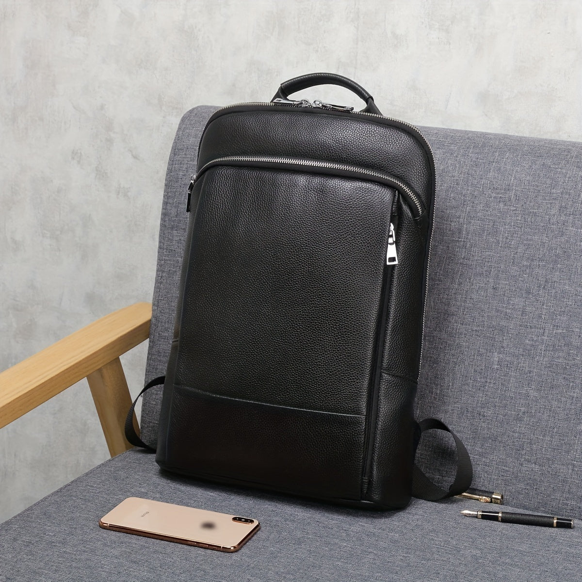 Men's Leather Backpack Thin Notebook Backpack Cowhide