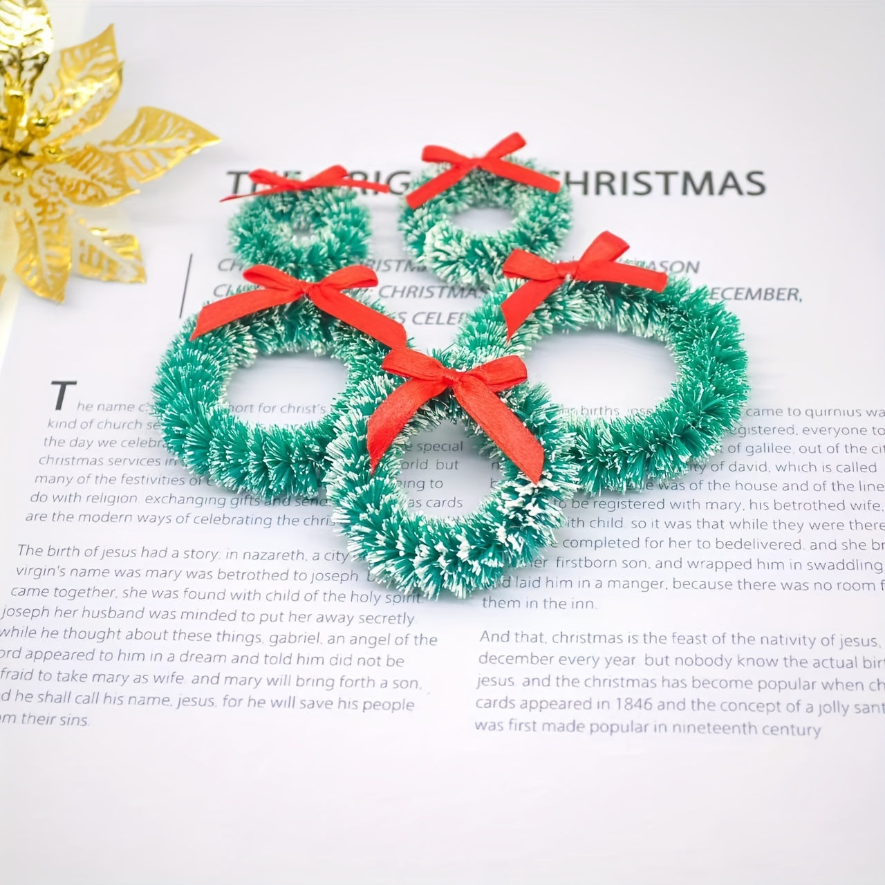 Christmas Wreath Pendant Mini Linen Circle Plastic Strip Artificial Flower