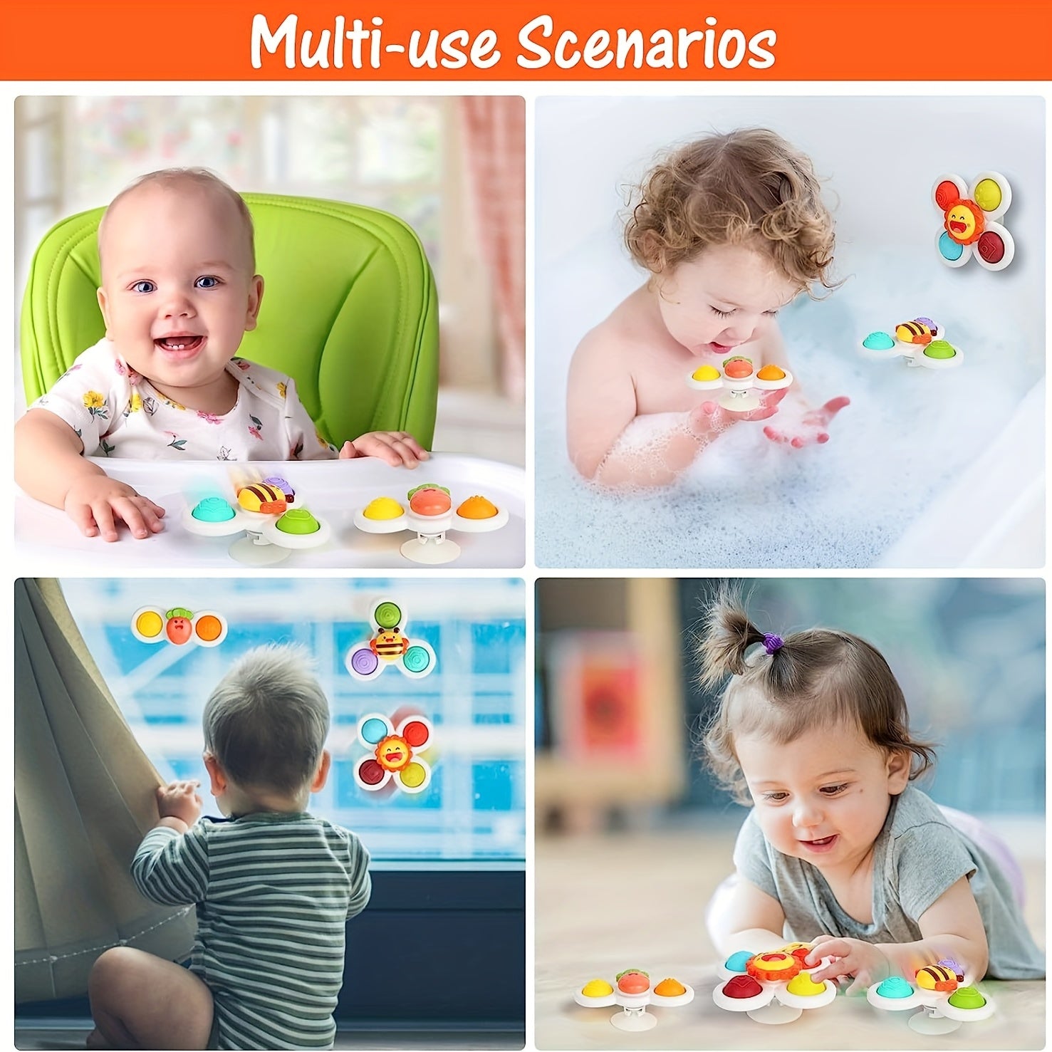 3PCS Suction Cup Fidget Spinner Toys for 1-2 Year Olds