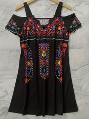 Tribal Print Cold Shoulder Dress Short Sleeve V Neck Dress