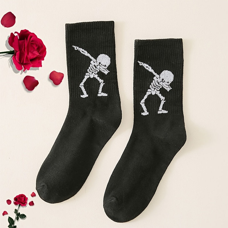 Skull Pattern Crew Socks Women's Stockings