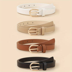 4pcs Oval Pin Buckle PU Belt Casual Jeans Pants Decoration Coat Girdle