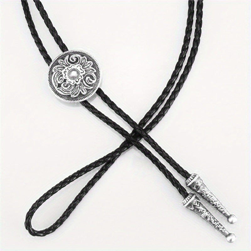 Men's Retro Floral Pattern Bolo Tie Necklace