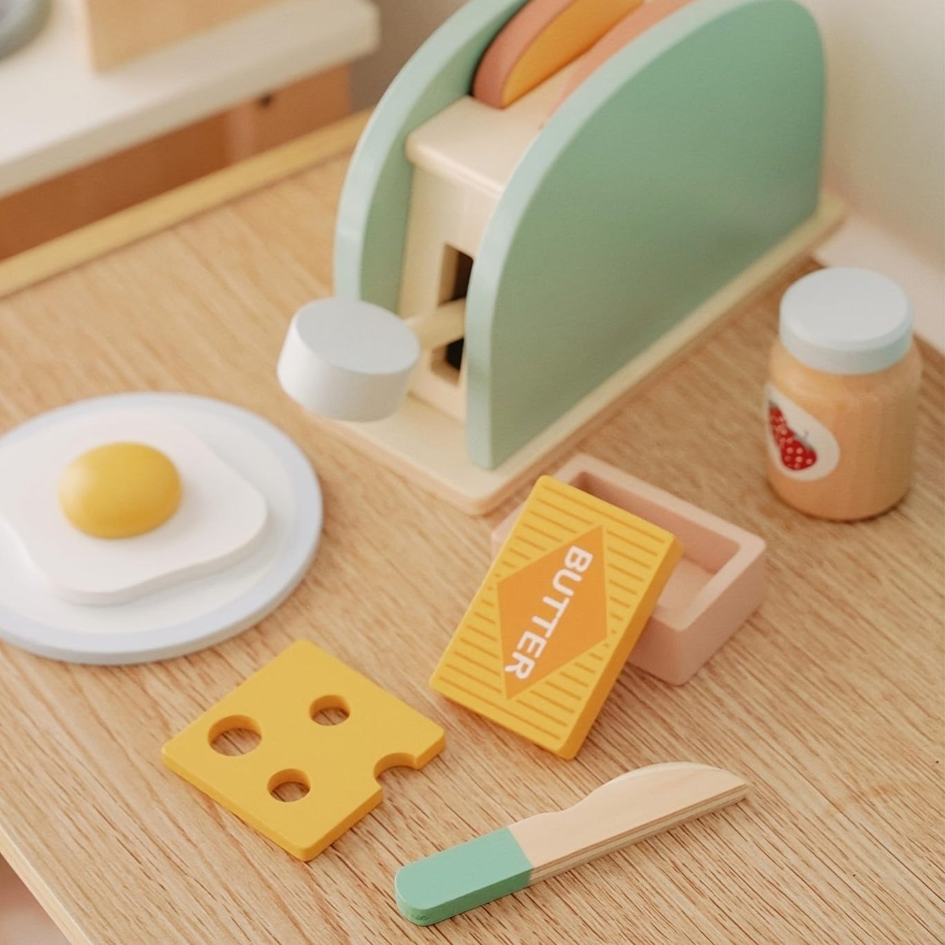 Wooden Kids' Pop Up Toaster Toy Set - Pretend Play Kitchen Accessories