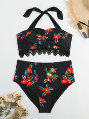  Boho Beachwear Bikini Set Halter Neck High Waist