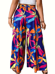 Plus Tropical Print High Rise Wide Leg Trousers