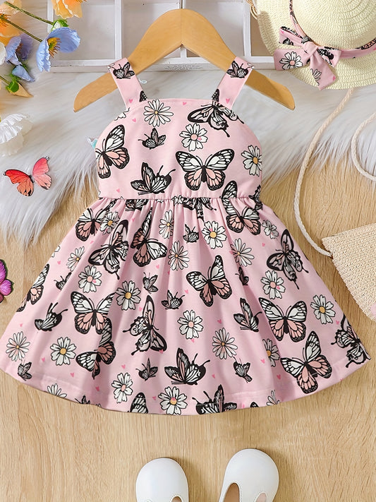 2pcs Baby Girls Butterfly Cami Dress & Hat Set for Summer