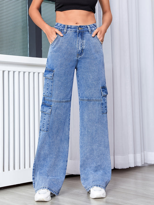 High Waist Straight Jeans Wide Leg Denim Pants