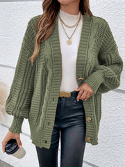 Women's Plus Solid Ribbed Lantern Sleeve Cardigan