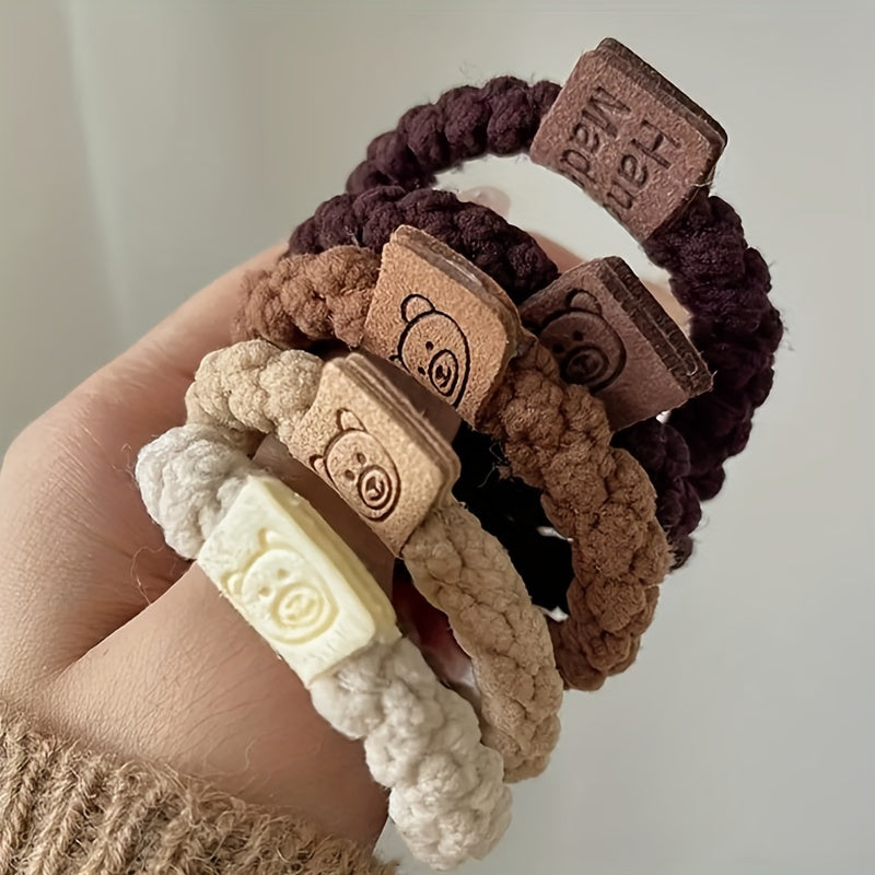 5pcs Bear Elastic Head Rope Thickened Hair Ring For Girls
