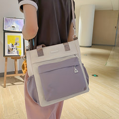 Colorblock Shoulder Bag Lightweight Nylon Preppy Bag For School
