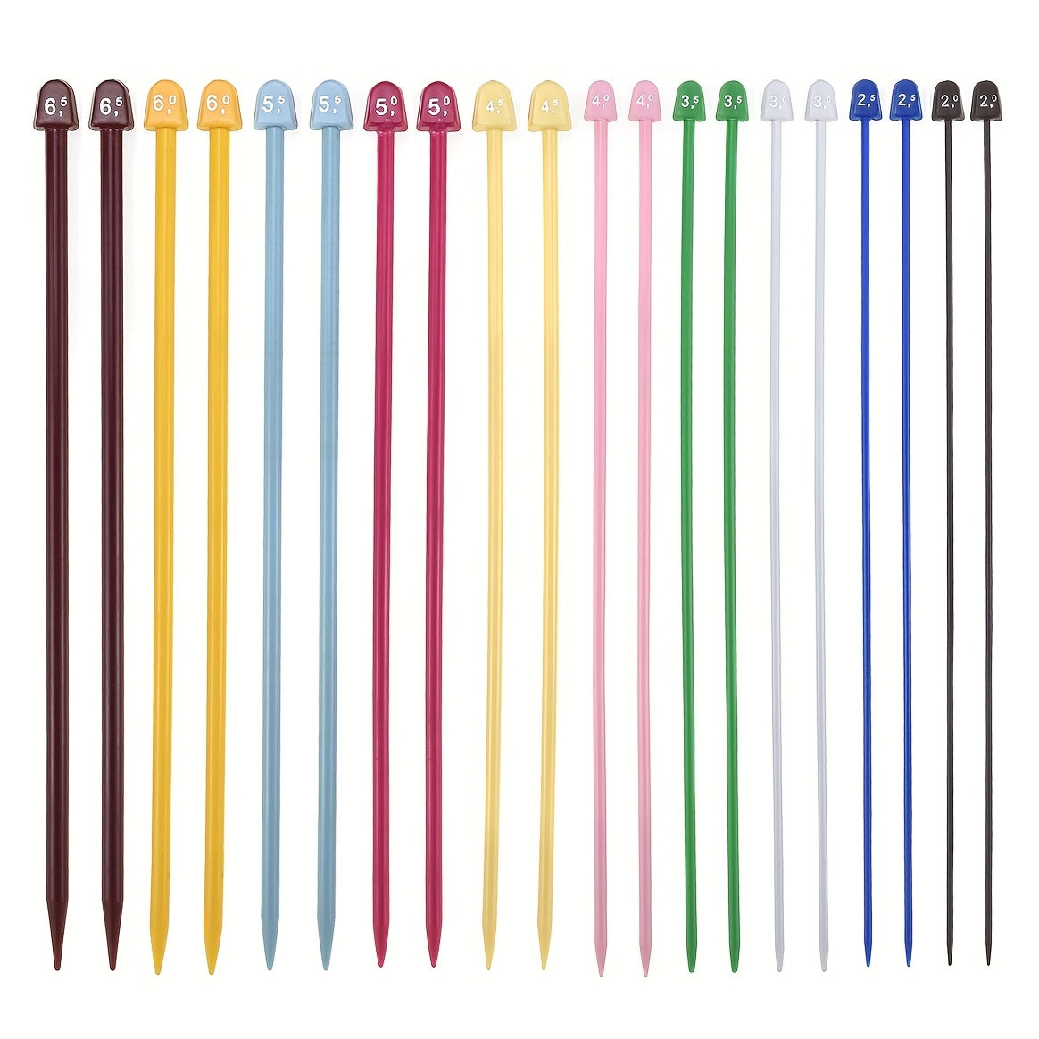 10 Pairs Colored Straight Single Pointed Knitting Needles Set 2mm-6.5mm