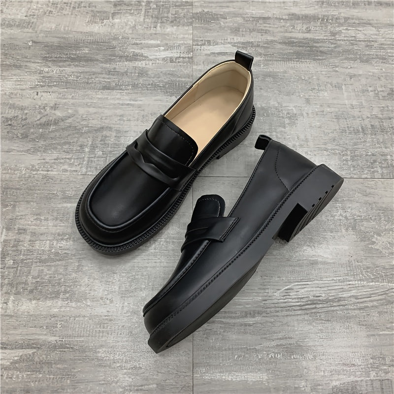 Women's Chunky Loafers Slip On Faux Leather Flats