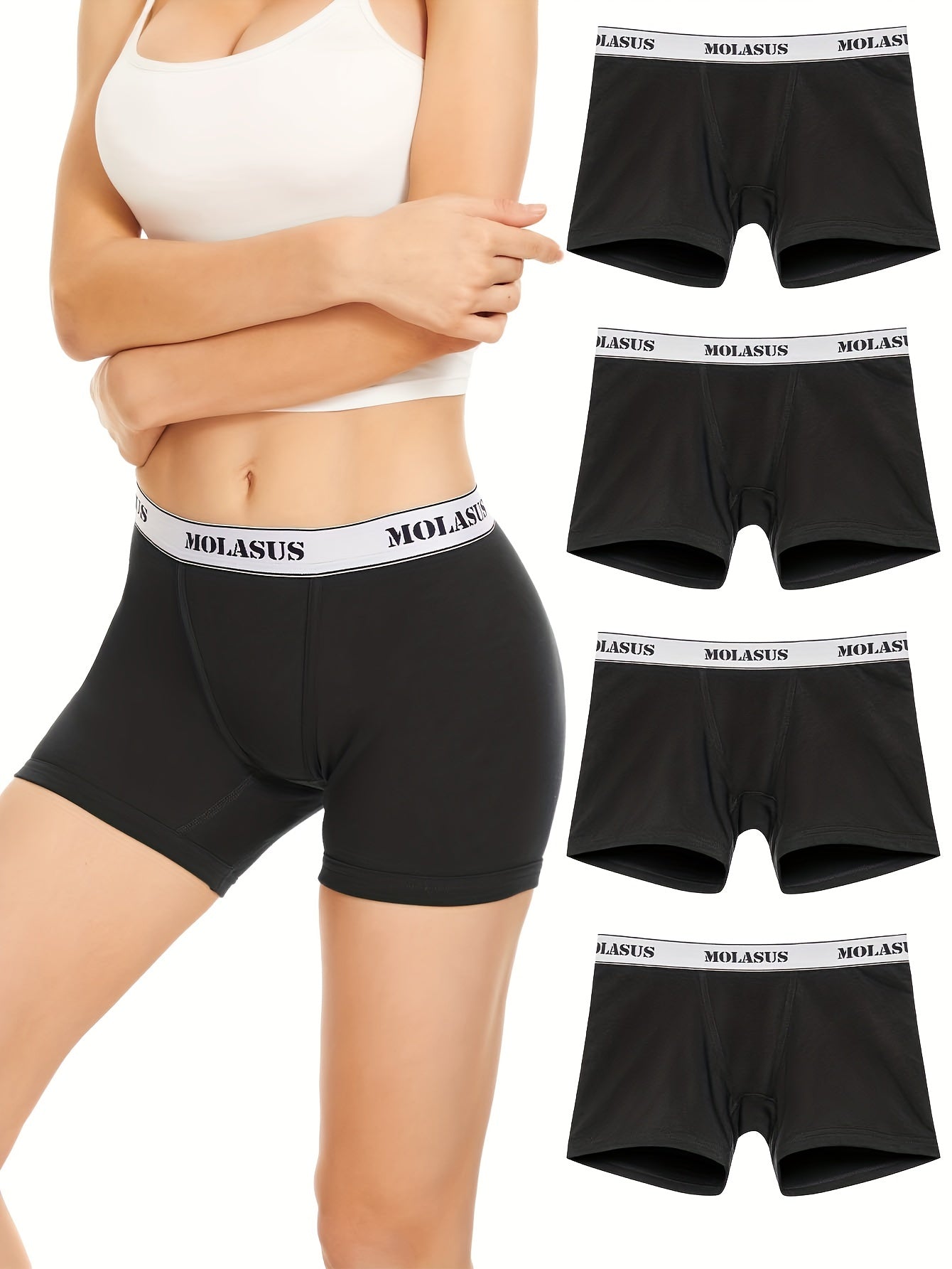 4pcs Letter Print Boyshort Panties Soft & Comfortable Stretch Panties