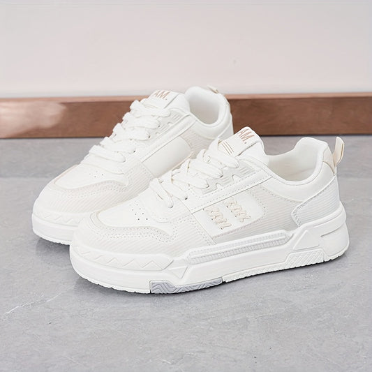 Women's Platform Skate Shoes Round Toe Block Lace up Sports Shoes