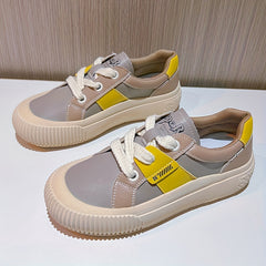 Women's Retro Block Faux Leather Sneakers Lace Up Sport Shoes