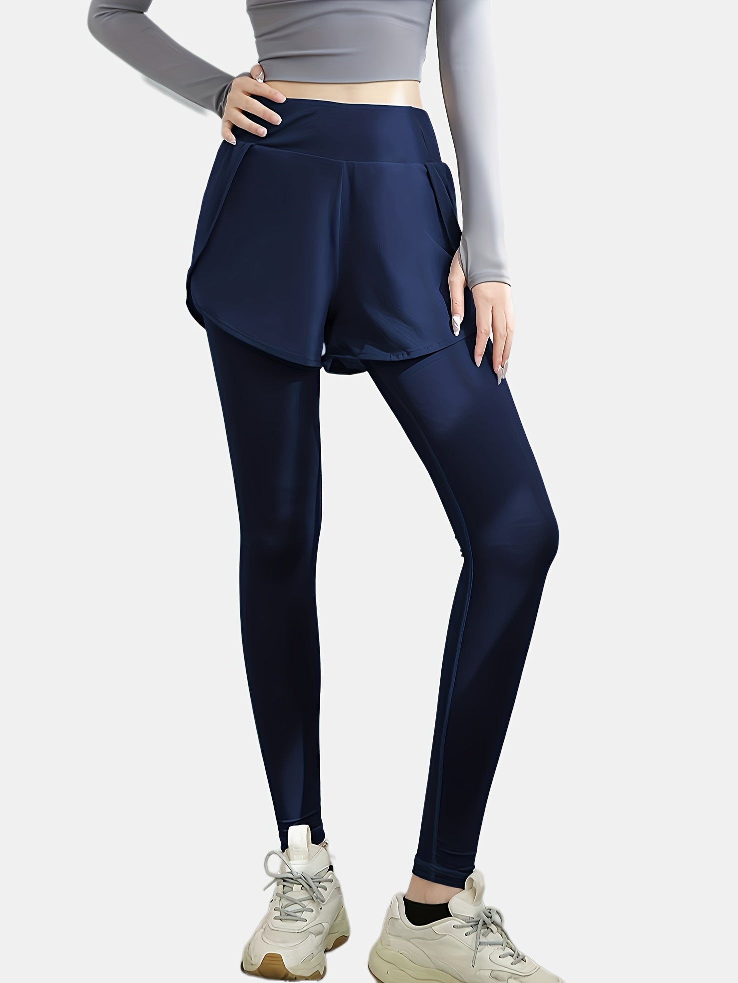 High Waist Yoga Sports Pants with Side Pockets Solid Leggings Skorts