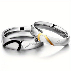 Stainless Steel Couple's Ring Set Double Heart for Weddings