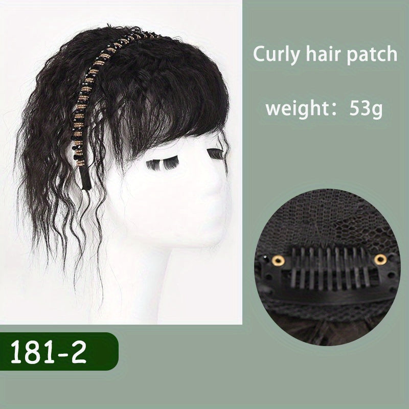 Short Curly Hair Topper w/Bangs & Headband Clip In Extensions