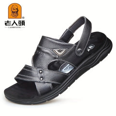 LAORENTOU Leather Men's Slide Sandals Non Slip Comfortable