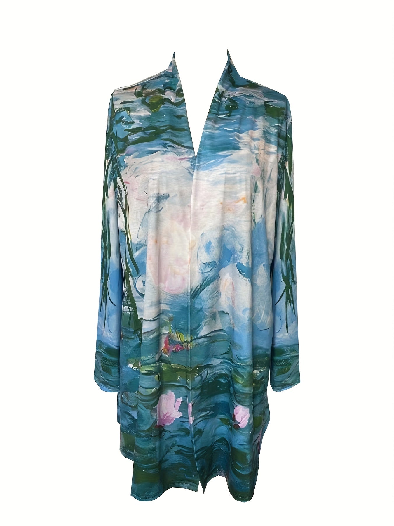  Floral Print Long Sleeve Open Front Cardigan