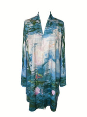  Floral Print Long Sleeve Open Front Cardigan