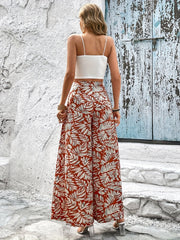 Floral Wide Leg Pants High Waist Casual Wear
