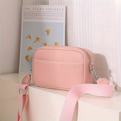 Wide Strap Cube Crossbody Bag PU Leather Textured Bag