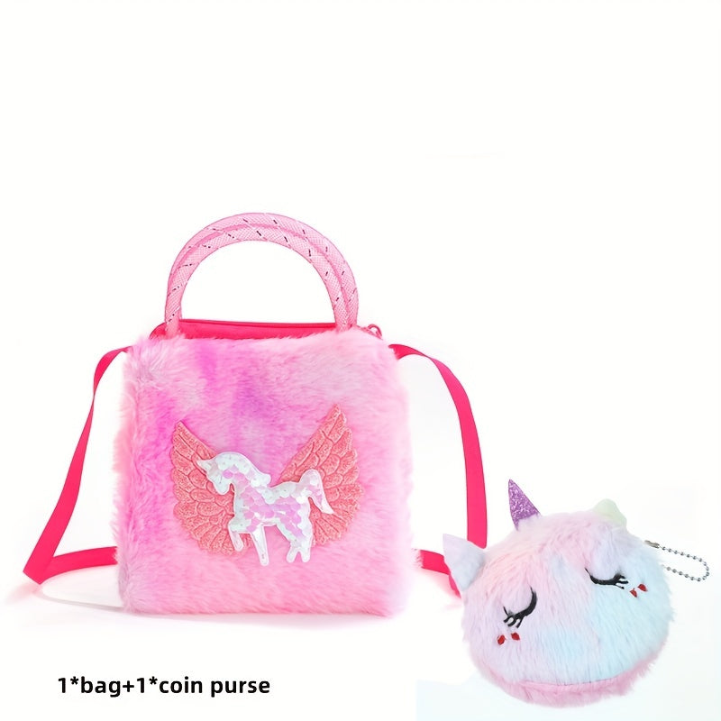2pcs Plush Unicorn Bag & Coin Purse Set for Girls