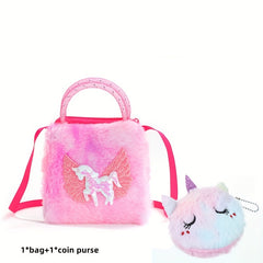 2pcs Plush Unicorn Bag & Coin Purse Set for Girls