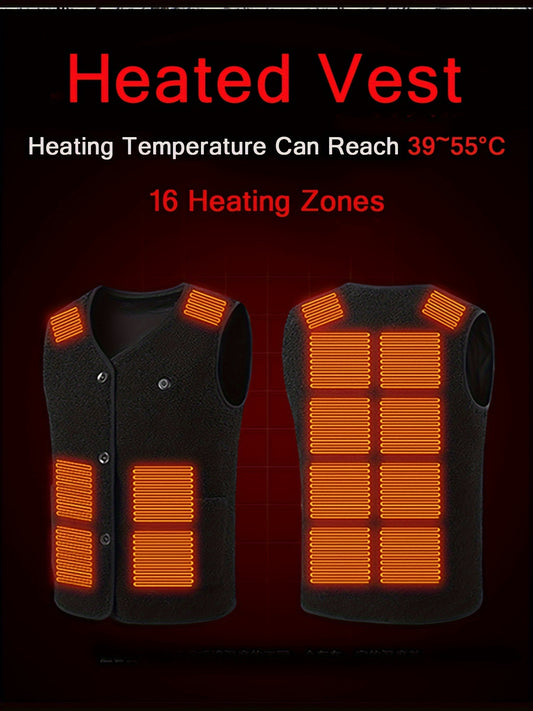 Men's Heated Vest 16 Heating Zones Waterproof Warm Jacket Outdoor Sports