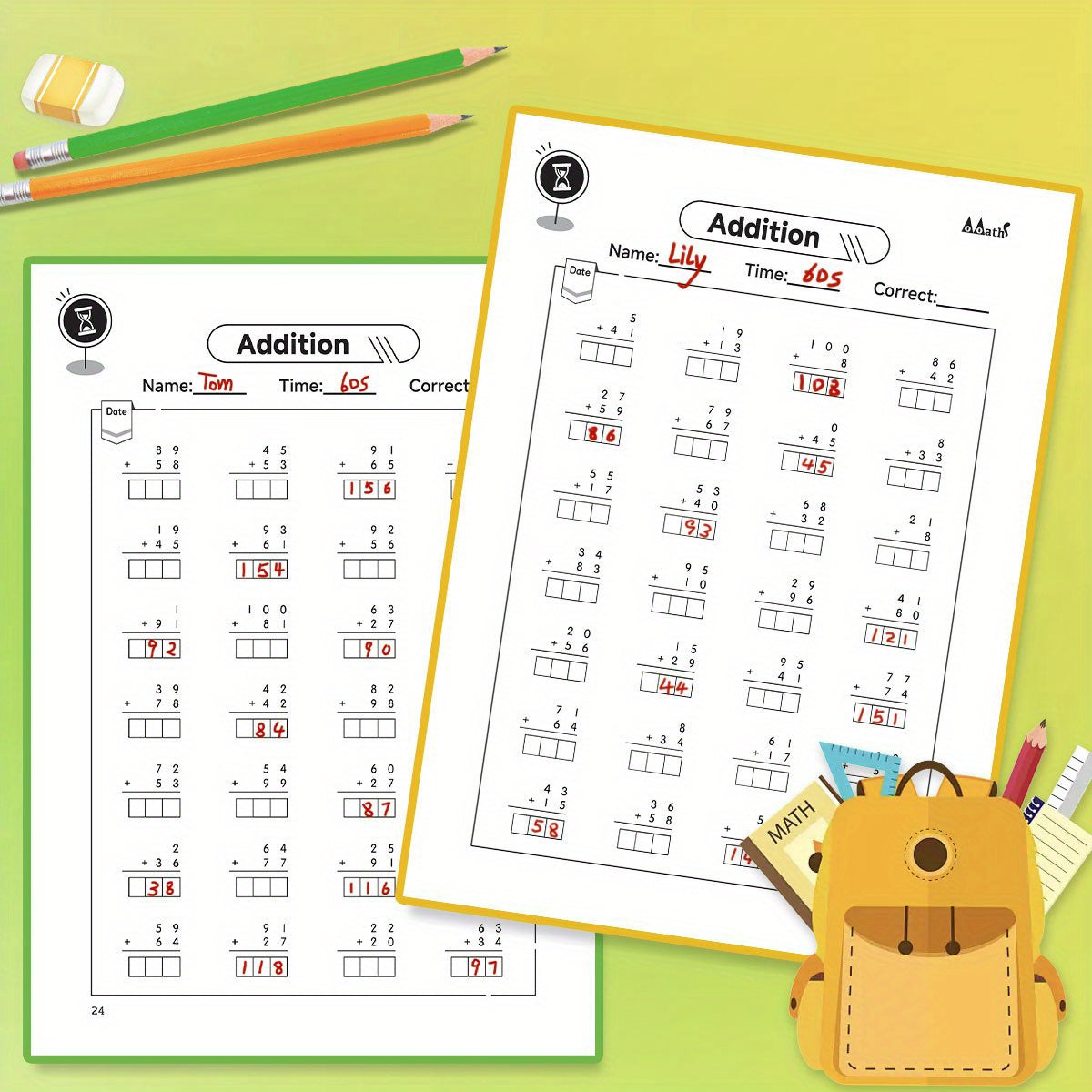 100 Addition Problems Fun Workbook for Kids with Colorful Illustrations