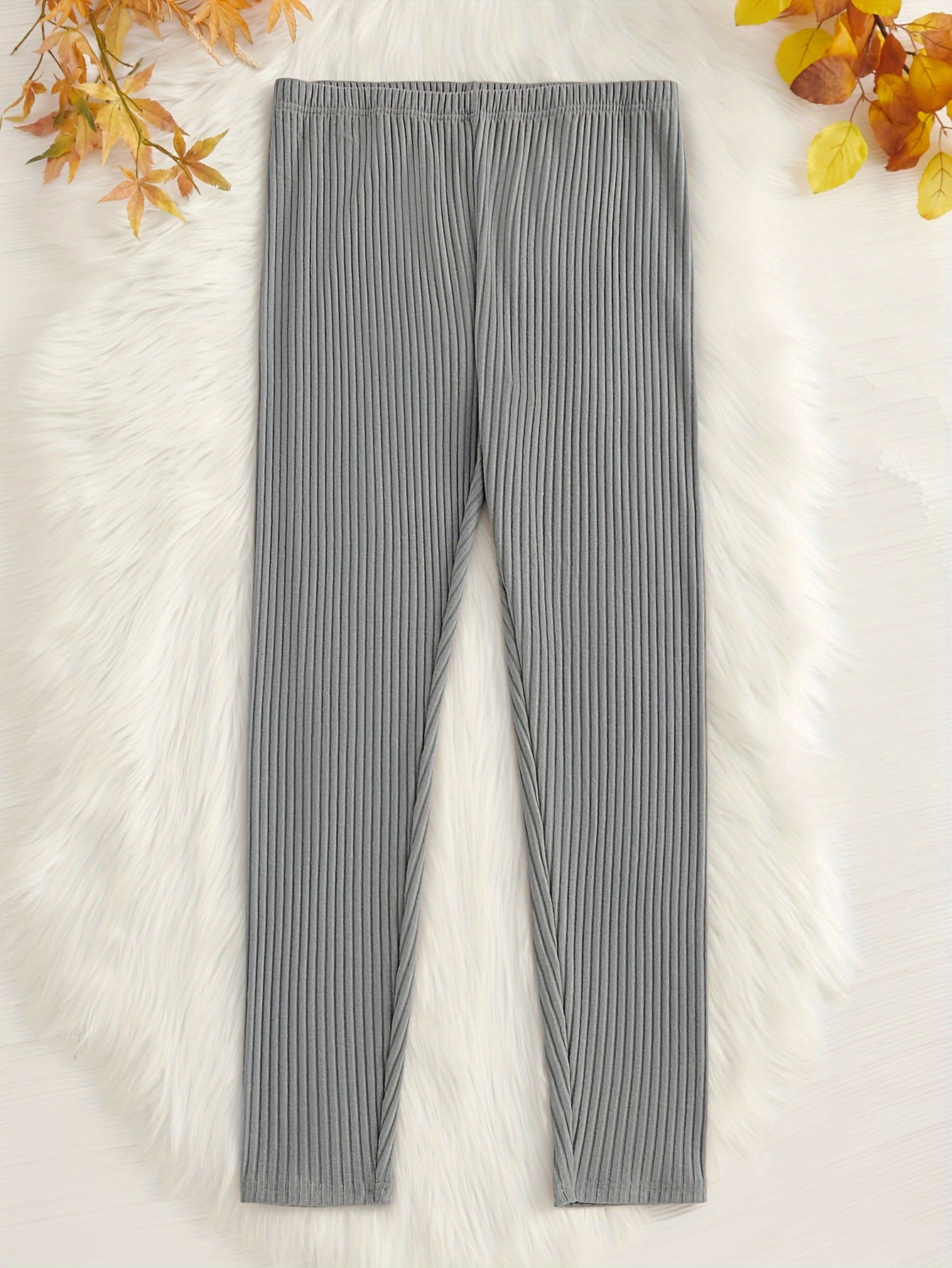  Solid Ribbed Knit Straight Leg Trousers