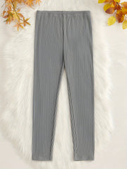  Solid Ribbed Knit Straight Leg Trousers