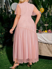  Lace Flutter Sleeve Maxi Bridesmaid Dress