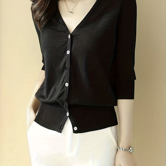 V-neck Button Front Cardigan for Women